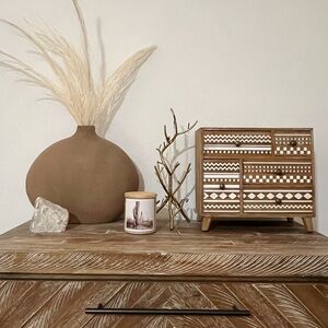 Like New Boho Tribal Wood 5 Drawer Jewelry Box